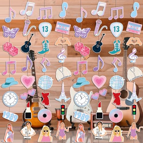 Image of 8PCS Music Garlands Banners, Pre-strung Singer Music Hanging Garland, Music Themed Party Decorations for Girls Women Backdrop Fans Birthday Bachelorette Baby Shower Bridal Shower