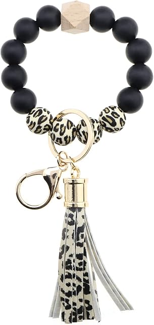 EMSea Keychain with Beaded Bracelet & Leather Tassel Creative Key Holder Portable Wristlet Bangle Chain Small Surprise Present Key Accessories
