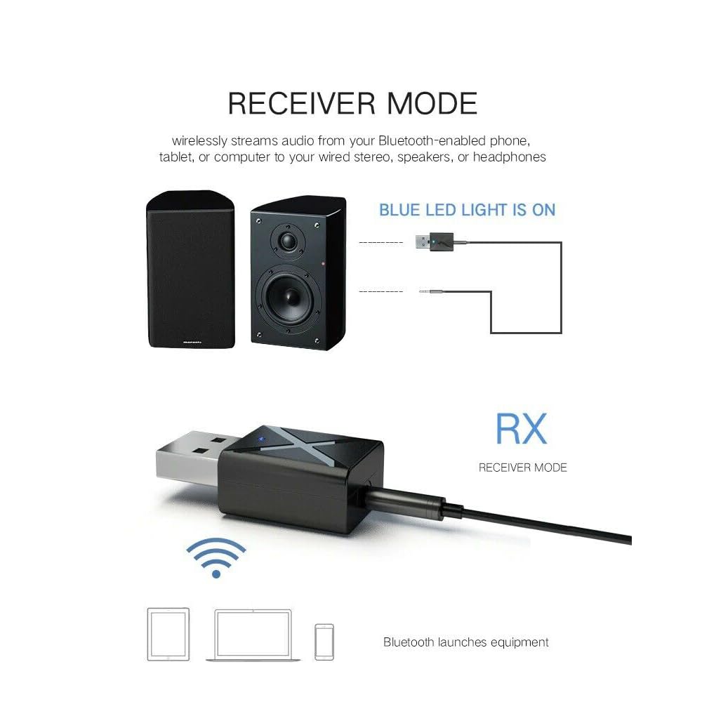 Digitalkey Bluetooth 5.0 Adapter nadajnik i odbiornik USB do telewizora, komputera, słuchawek, głośników, radia samochodowego z kablem audio AUX 3,5 mm