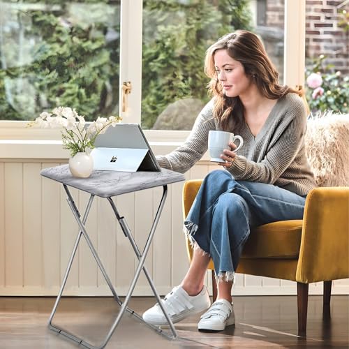 Image of Garden 4 You TV Tray Table, Folding Dinner Tray With No Assembly Required, Sturdy Foldable Snack Eating Table for Living Room, 2PCS (White Marble)