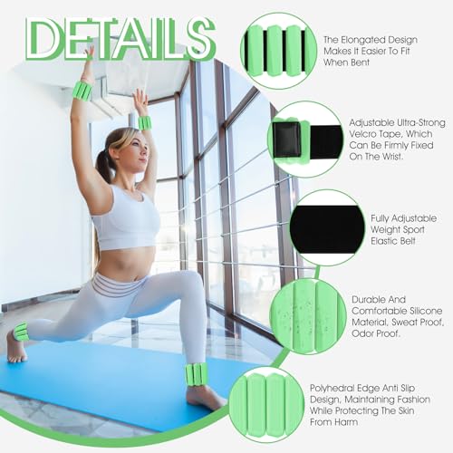 Wrist Weights Set of 2(1Lbs Each), Adjustable Wrist and Ankle Weights for Women and Men, Wearable Arm & Leg Weights Set for Walking, Yoga, Swimming, Cardio, Aerobics, Gym (Green)