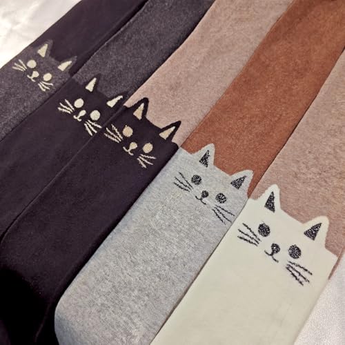 Silkglory Collants Filles,3 Pièces Collants Bébé avec Décoration Mignonne de Chaton Bicolore,Leggings Bas sans Couture Collants en Coton Nouveau-né Gris/Noir/Blanc 9-11 Ans – vue 6