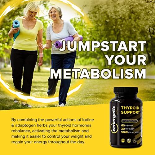 Zenergetic Thyroid Support Supplement With L Tyrosine & Iodine │ Focus, Clarity, Energy & Metabolism │ Ashwagandha, Vitamin B-12, Magnesium, Schisandra │ Hormonal Balance For Women & Men │ Non Gmo #TOP6