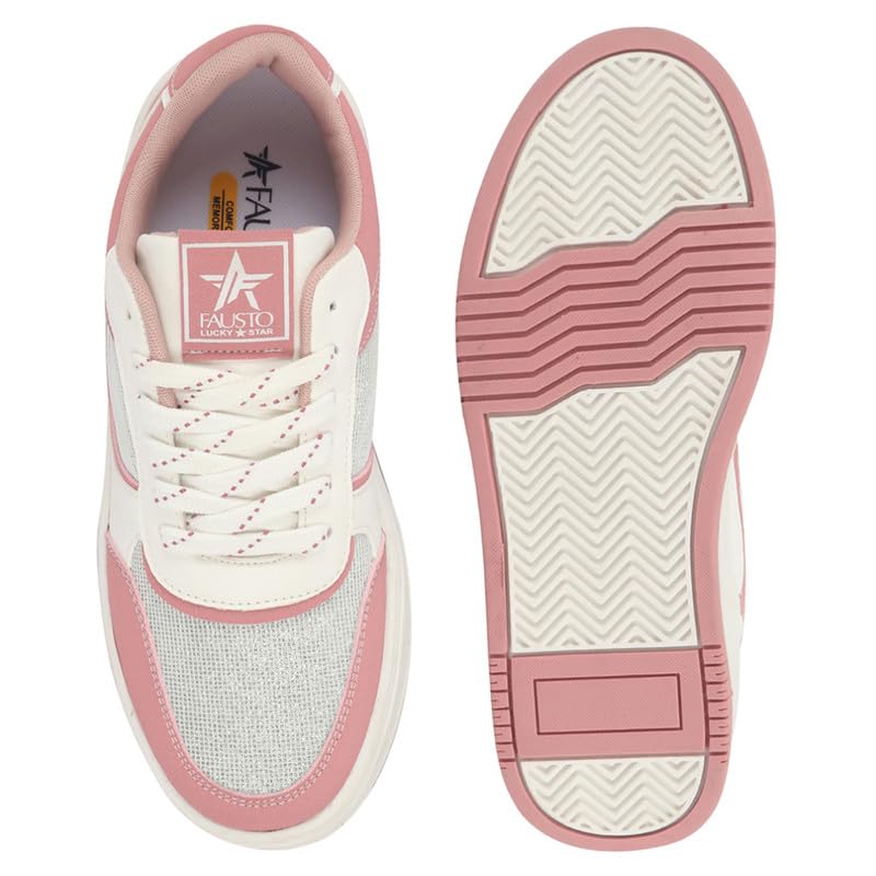 Image of FAUSTO Women Colorblocked Low Top Casual Shoes | Shimmery Lace-up Party Sneakers | Memory Cushioned Insole