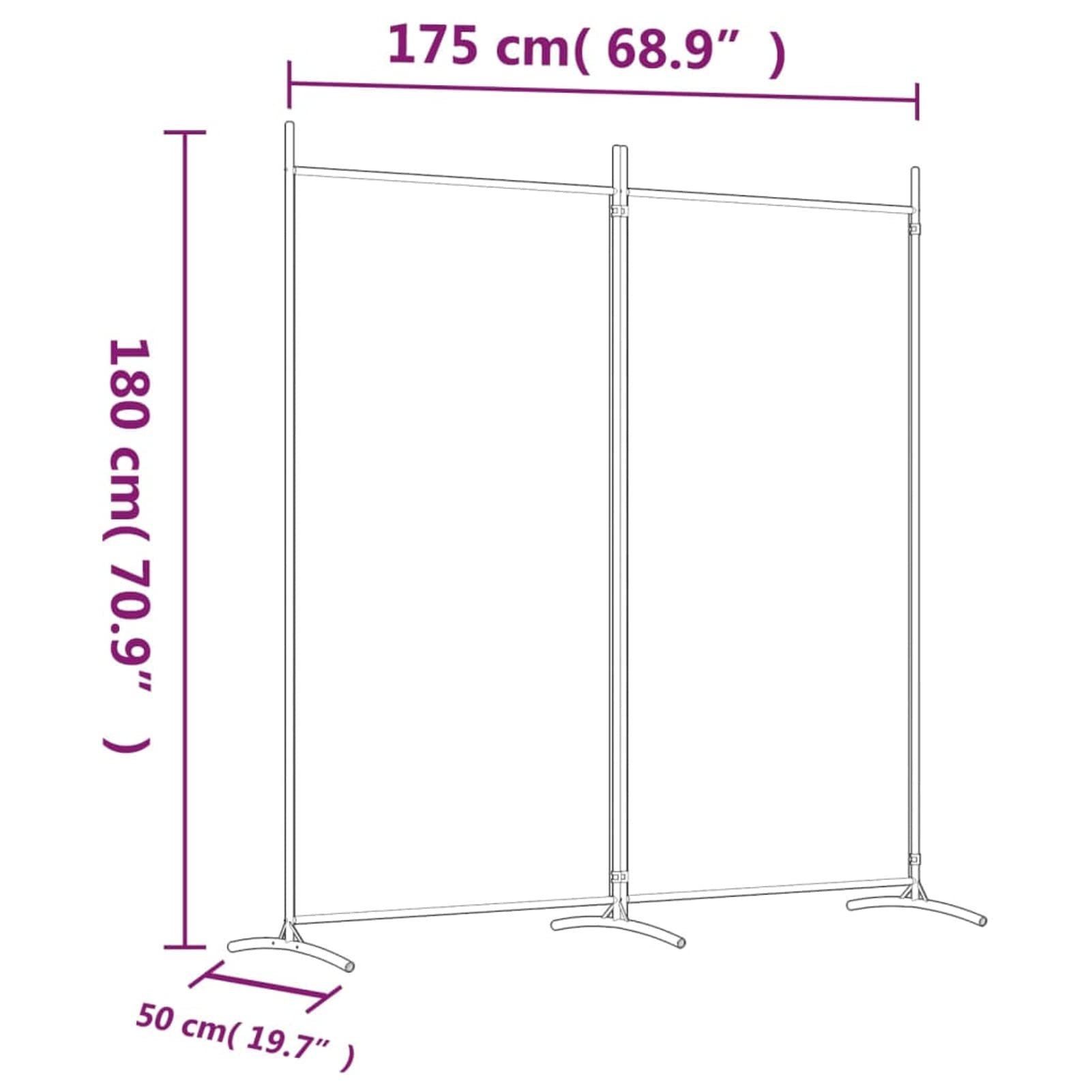 Divisorio a 2 Pannelli Bianco 175x180 cm Tessuto