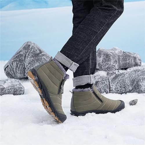 Image of Jakcuz Men Snow Boots Water Resistant Non-slip Winter Shoes with Fuzz Lined Warm High Top Boots for Men