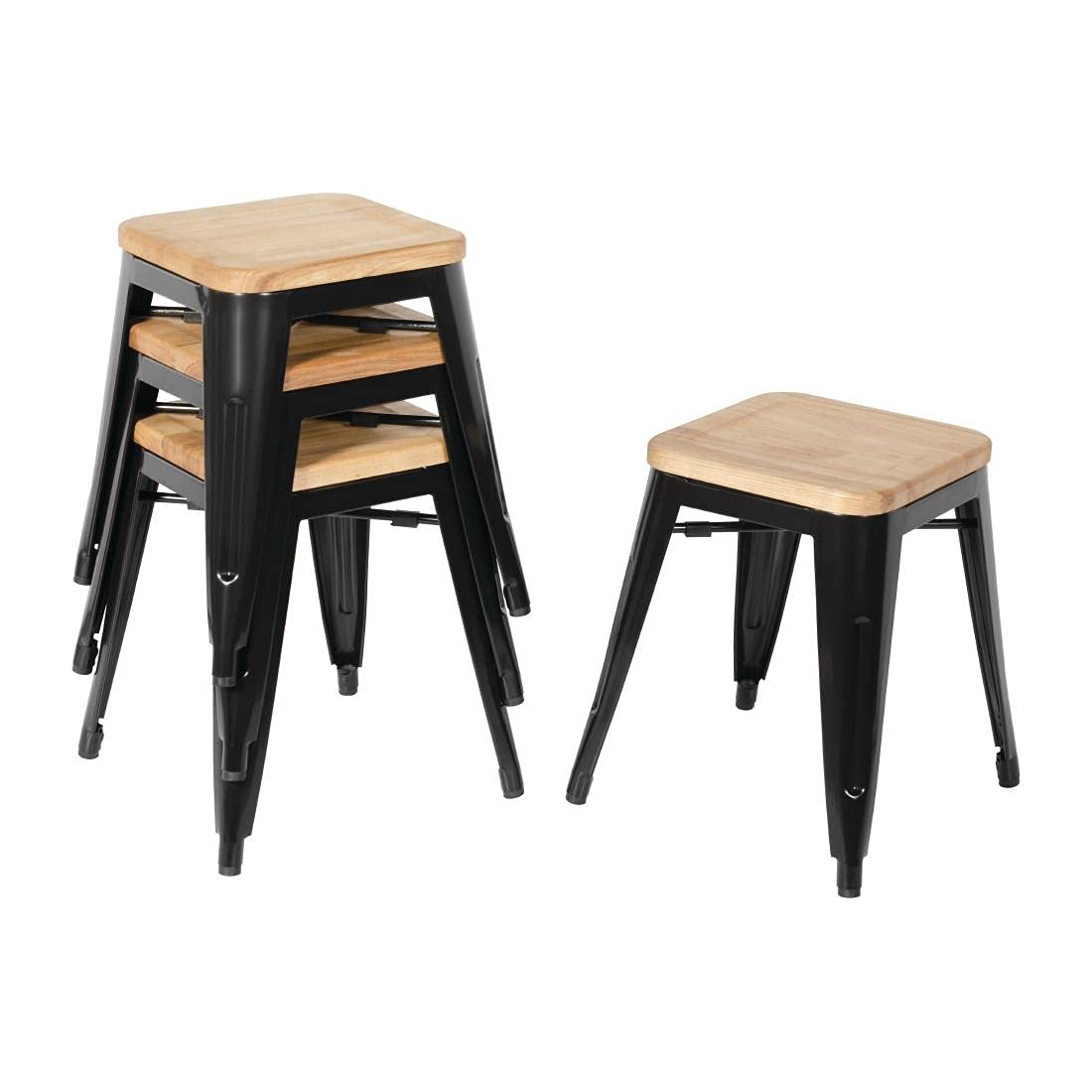 Bolero GM635 acciaio Bistro Low sgabelli con cuscino in legno, nero (confezione da 4)
