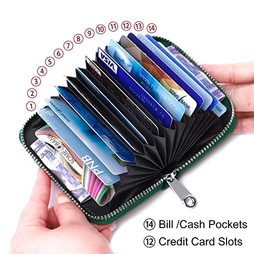 FEITH&FELLY Genuine Leather Credit Card Holder RFID Small Zipper Card Case Wallet for Women & Men2