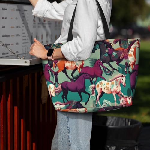 Grand sac fourre-tout de plage pliable imprimé chevaux pour femme - 3