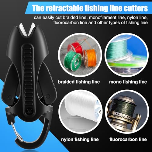 Enhon 2Pcs Retractable Fishing Line Cutters with Ceramic Blades, Fishing Line Scissors with Buckle, Portable Anglers Snips, Cut Braid, Mono and Fluorocarbon Lines Clean and Smooth