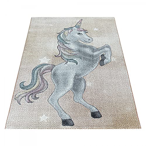 Tapis chambre d'enfant doux et isolant licorne jaune - 4