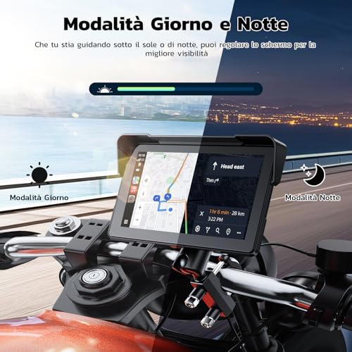 LAMTTO 7\ Motorrad CarPlay & Android Auto Bildschirm, IP67 Ganzkörper Wasserdicht GPS Navigation für Motorrad, Bluetooth Siri/G00gle Assistente