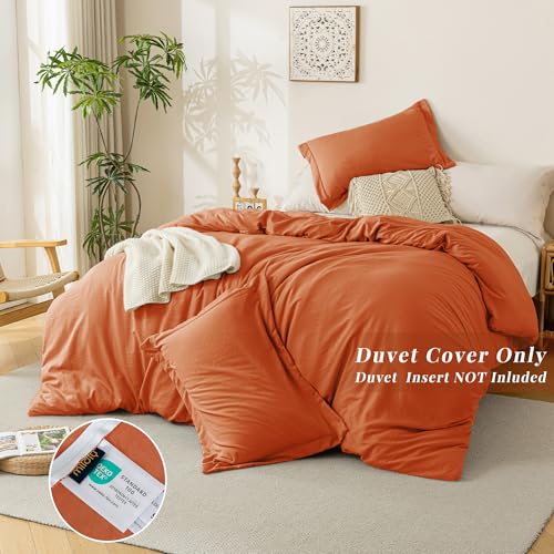 Image of MILDLY Duvet Cover Queen Ultra Soft Comforter Cover Set 3pcs, Burnt Orange | Washed Microfiber Cotton-Like, Breathable Comfort, Hidden Zipper, Corner Ties, OEKO-TEX Certified, Fade Resistant