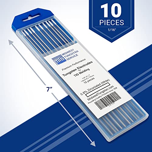 Image of Midwest Tungsten Service TIG Welding Tungsten Electrodes 10-Pack (White - 0.8% Zirconiated Tungsten (WZ8, EWZ-0.8), 1 /16 inch)