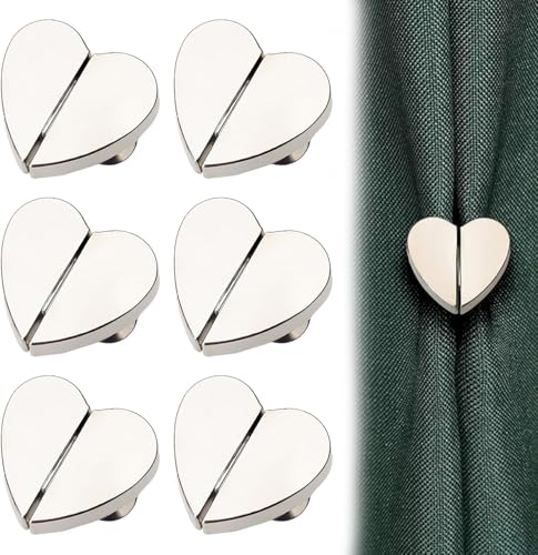 Image of Heart-Shaped Magnetic Curtain Clips, No-Drill Curtain Closure Magnets, Light Gap Blocking Tiebacks for Bedroom, Living Room, Bathroom & Office Drapes (5)