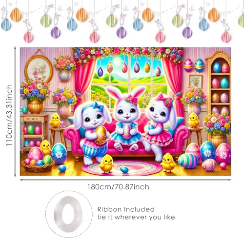 Image of Nuxovilar 43x70 inch Cartoon Bunny Trio Easter Banner