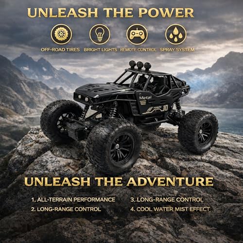 Image of RC Rock Crawler Car 2WD | Off-Road Remote Control Monster | Smoke Effect | Auto Mode | Alloy Body | Rechargeable Battery| Durable Suspension | Standard Size for Kids 6+ & Adults | Black