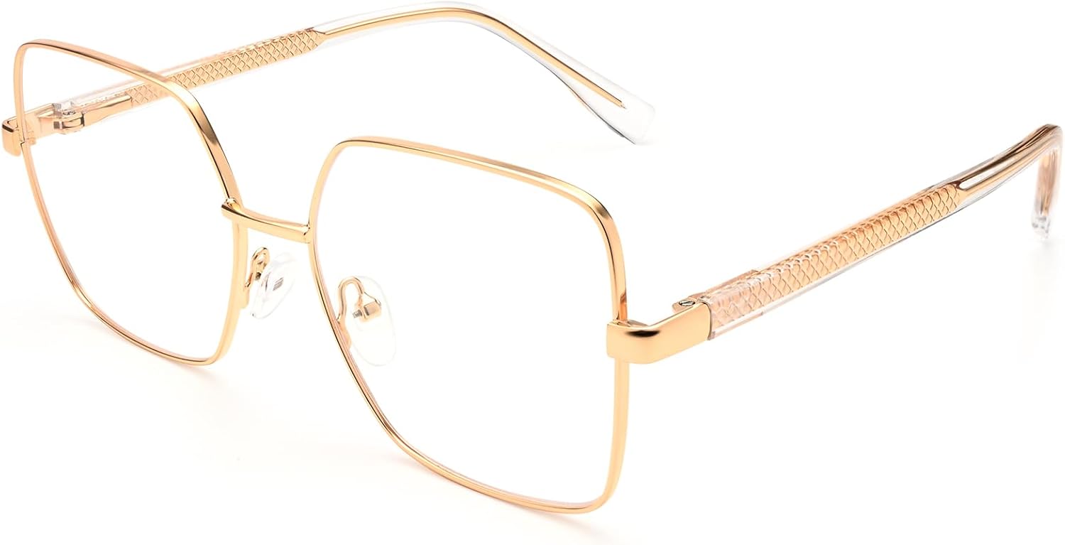 Dollger Oversized Square Blue Light Blocking Glasses for Women Men Metal Frame Anti Bluelight Glasses for Computer Screen Use