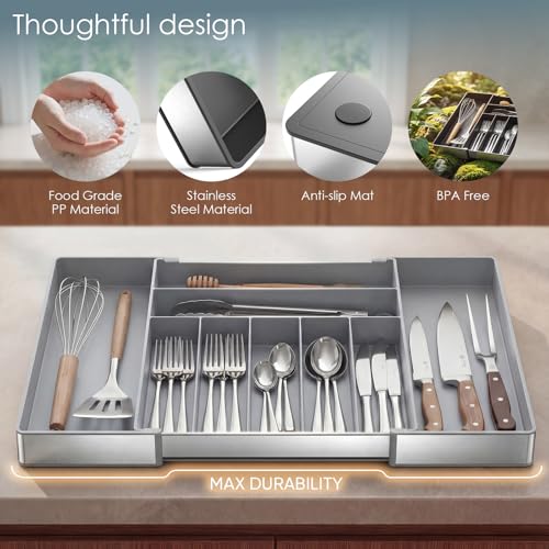 Silverware-Drawer-Organizer-9-Slots-Expandable-Kitchen-Drawer-Organizer-Extra-Large-Utensil-Holder-Cutlery-Tray-Heavy-Duty-Stainless-Steel-Frame-Flatware-Organizer-Non-Slip-Feet-Included-Gray