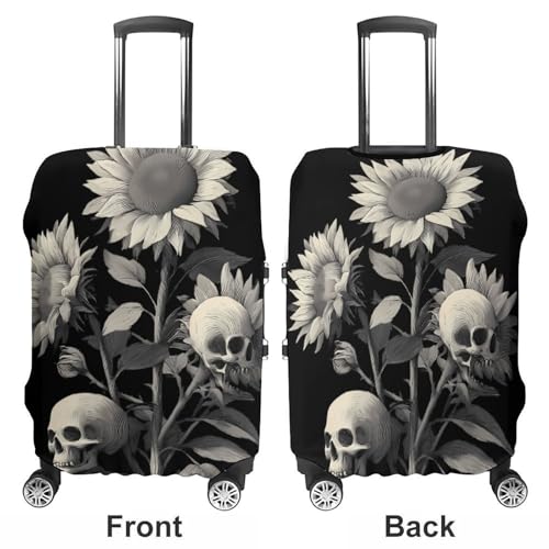 Skull Sunflowers Goth Creepy Grunge Luggage Covers Washable Travel Suitcase Cover Elastic Baggage Protector3