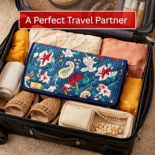 Image of Trendifly Embroidery Sling Jewellery Organiser Storage Bag Pouch for women & girls | Bank Locker jewelry Organizer | Earring Necklace Bangles Organiser for Travel & Gifting (Jaipuri Blue)