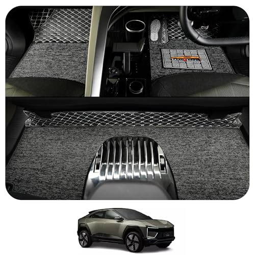 Image of CONTINENTAL [Butterfly 7D Be6e Car Mats] Luxury 7D Car Floor Mats for BE6E (2025-2026) || Scratchproof & Waterproof BE6E 7D Car Mats || Color - Black & Silver