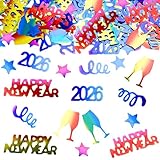 GoldRock Streudeko Silvester Deko 2026 Konfetti Groß 1,5-5cm,100 × Glitzer Happy New Year Konfetti Silvester Tischdeko,Happy New Year Deko Bunt,Tischdeko Neujahr Party Decoration,Neujahrsdeko Confetti