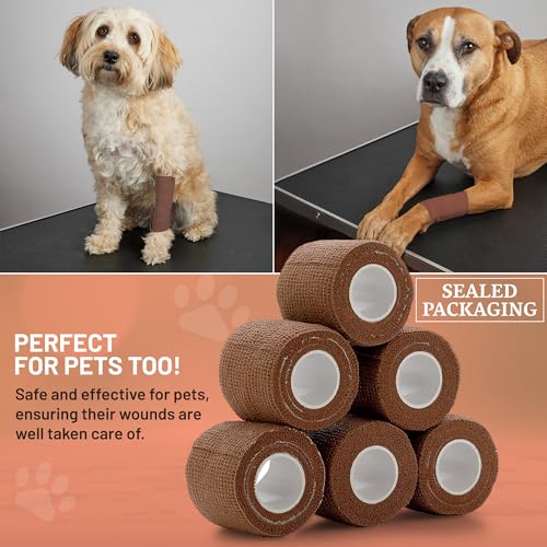 Self Adherent Cohesive Tape - 2" x 5 Yards, 12 Pack (Medium Tan) Self Adhesive Bandage Rolls & Sports Athletic Wrap for Ankle, Wrist, Knee Sprains and Swelling miniatura 6