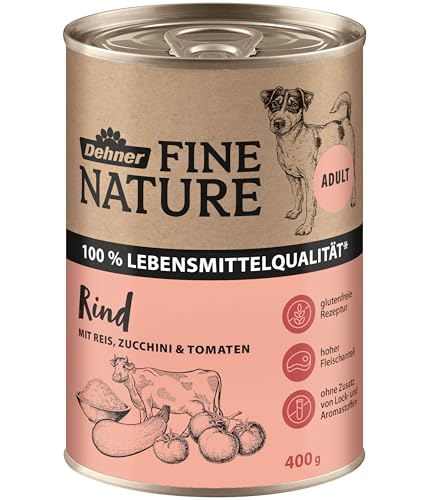 Dehner Fine Nature Hundefutter, Nassfutter in Lebensmittelqualität, für ausgewachsene Hunde, Rind, 6 x 400 g Dose (2.4 kg)