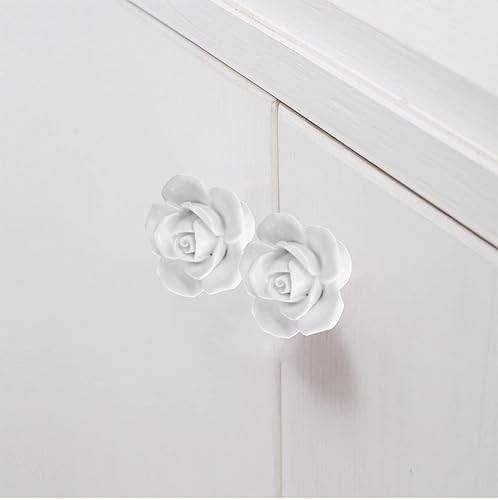 Miniatura 9 de Pomos de cerámica elegantes con diseño de rosas para gabinete, 6 pomos de cajón de rosas de cocina vintage blancas para habitación de niñas,