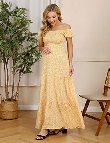 Image of Maternity Dress Women's Off Shoulder Split A Line Casual Maxi Dress Photography Dress for Babyshower
