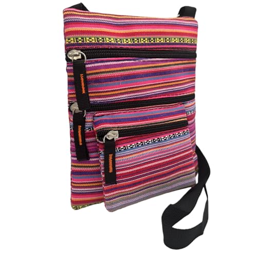 MIGURA Bolso bandolera Para Hombre Mujer Bolsito Vintage Con 3 Compartimentos Mariconera Resistente Hippie Bohemio Impermeable Viaje Deporte Trabajo Fiesta Festival Rosado