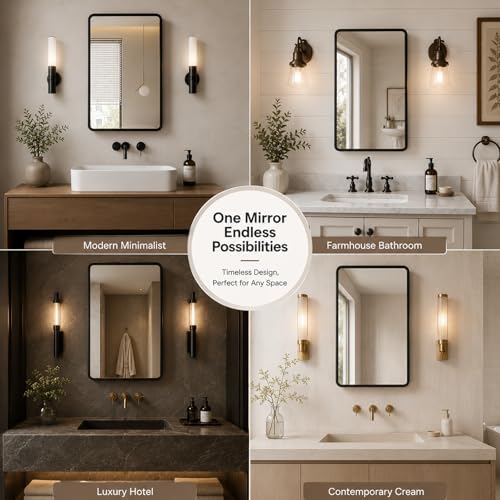 Image of 16x24 Medicine Cabinet with Mirror, Black Metal, Recessed or Surface Mount