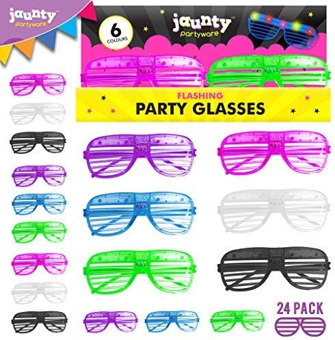 24pk Party Flashing Glasses | Neon Glasses Rave Accessories | Futuristic LED Glasses | Cyberpunk Light Up Glasses | 6 Colour Rave Glasses | Cool Visor LED Luminous Glasses | Glow LED Sunglasses