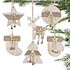 Partybus Wooden Christmas Ornaments Set of 12 Farmhouse Rustic Burlap Christmas Tree Ornaments Decorations with Drawstrings for Gifts Cards DIY Crafts New Year Decor