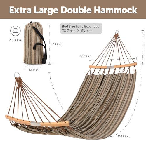 Image of SUNCREAT Hammocks Double Hammock with Curved Spreader Bar, Brown