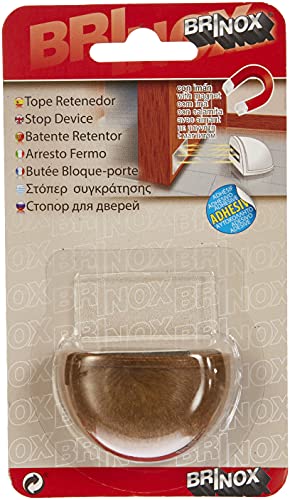 Brinox Tope de Puerta con Imán, Adhesivo, Fabricado en España, Color Madera, Incluye Placa de Acero Inoxidable, Protección de Paredes y Muebles, 1 Unidad