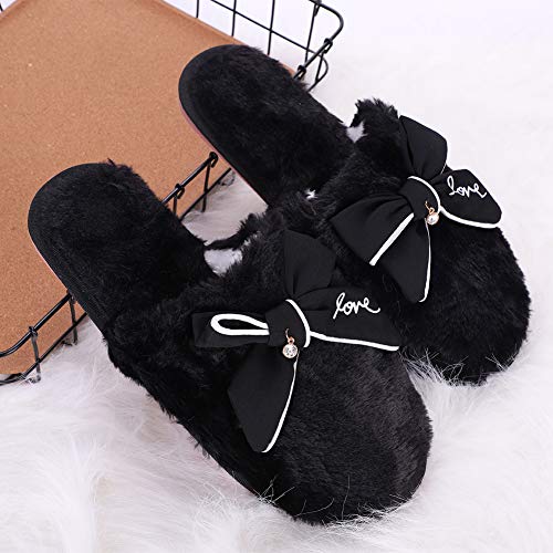 HAOZAIKEJI Women Warm Bowknot Slippers Girl Fashion Flat Slippers Closed Toed Home Floor Slippers Soft Non-Slip Sweet Warm Footwear3