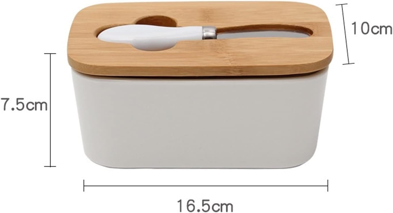 Butter Dishes Ceramic Butter Plate Butter Sealing Box with Wood Lid and Knife Cheese Storage Tray Butter Dish White Container Box Butter Container