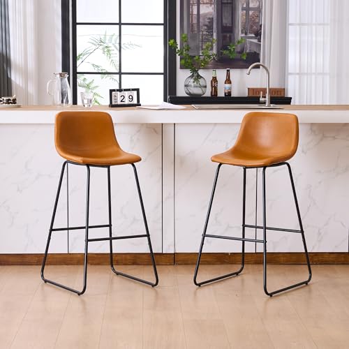 Joysoul Set de 2 Butacos Butacas de Bar Altura de Mostrador Modernos con Patas de Metal Sillas Industriales con Respaldo para Cocina Comedor y Pub (Marrón, 30 pulgadas) miniatura 3