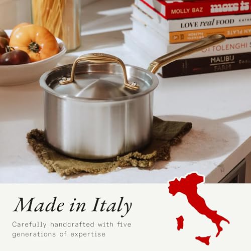 Image of Made In Cookware - 2 Quart Stainless Steel Saucepan with Lid (Antique Brass) - 5 Ply Stainless Clad Sauce Pan - Professional Cookware - Crafted in Italy - Induction Compatible