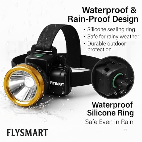 Image of Flysmart 50W Battery Powered Heavy Duty LED Head Lamp Searchlight - Long Range, High-Intensity Spotlight for Outdoor & Professional Use