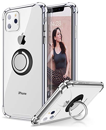 ANSIWEE iPhone 11 Pro Max Case with Phone Ring Holder, Colorful and Clear Hard Back Shock Drop Proof Impact Resist Extreme Durable Protective Cover Cases for Apple iPhone 11 Pro Max (Crystal Clear)