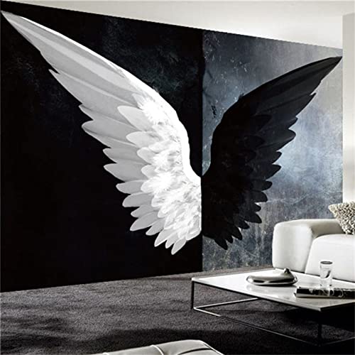 Hrogdo Black And White Wings Wall Mural, Angel Wings 3D Print Wallpaper Murals, Peel And Stick Removable Self-Adhesive Large Wallpaper For Bedroom Living Room Home Decor,55" W X 40" H -Pvc #TOP21