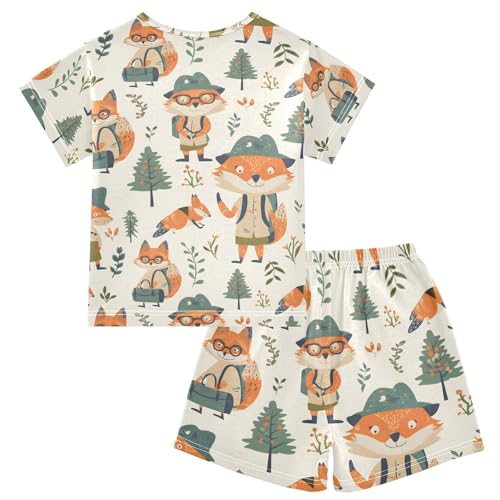 ALAZA Explorer Fox Pajamas Short Sleeve 2 Piece Sleepwear Top and Bottom Pajama Set Unisex2