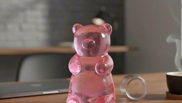 Ornamento Estatuilla Transparente de Oso de Goma Rosa 7" miniatura 7