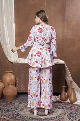 Greciilooks Women Rayon Printed Kurta Set (Gl-W1975&Tr983-2Xl-White)