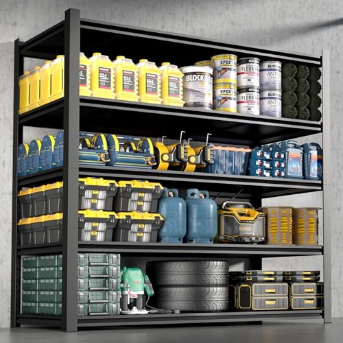 Black Metal Garage Shelving Heavy Duty,5 Tier Garage Shelving Units and Storage,Industrial Shelving Unit&Basement Storage Shelves with Adjustable Shelf,Utility Shelf for Garage,Warehouse (84*24 IN)