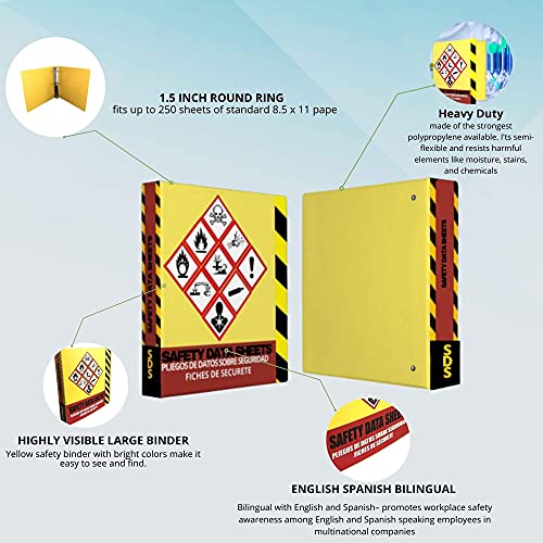 Ring Binder Depot 2 Pack Of Sds Binder, Heavy Duty 3 Ring Binder With 1.5 In Capacity Holds 250 Pages, Trilingual With Englishspanishfrench, Durable And Highly Visible Safety Data Sheets, Yellow #TOP2
