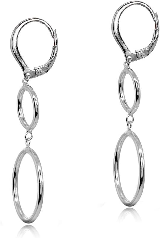 Sterling Silver Polished Double Frontal Hoops Circles Drop Dangle Leverback Earrings - Image 2